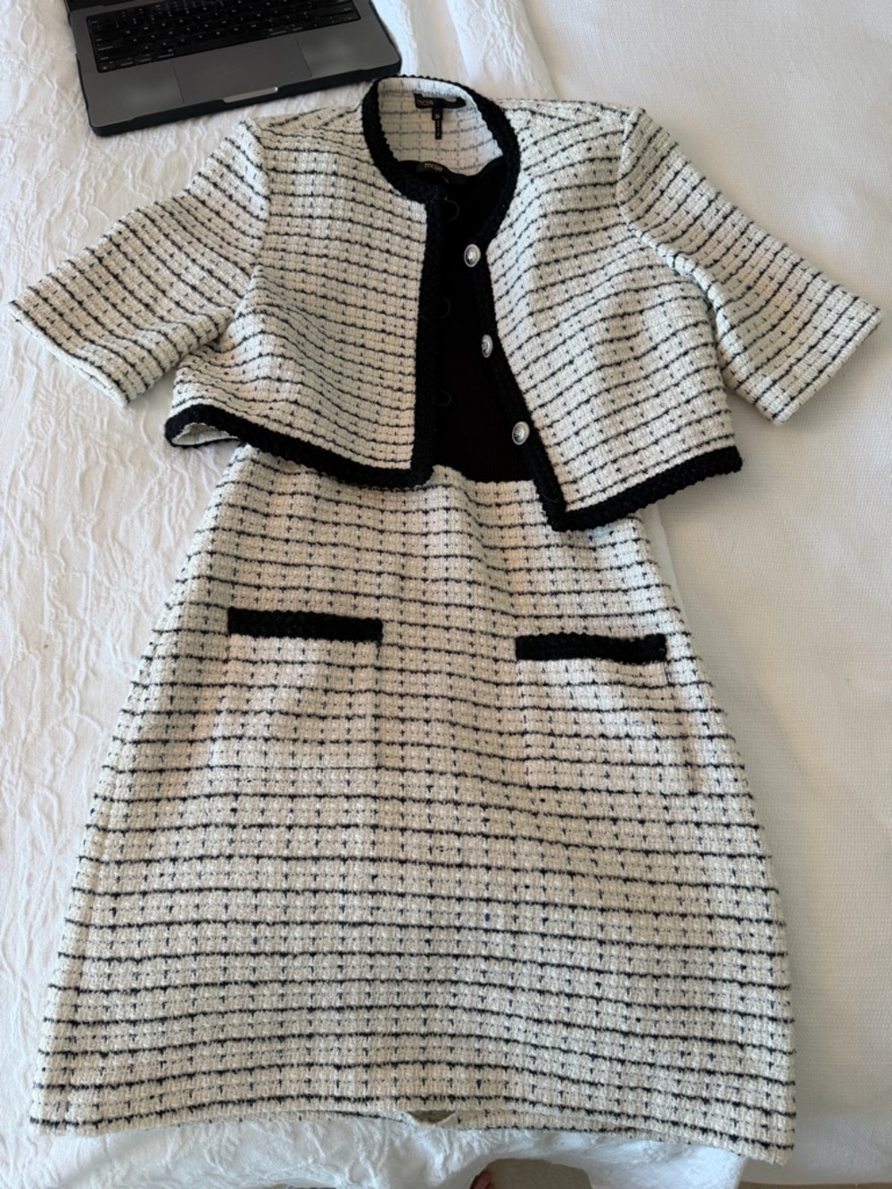 Maje' Black & White Tweed Dress with Jacket size 38